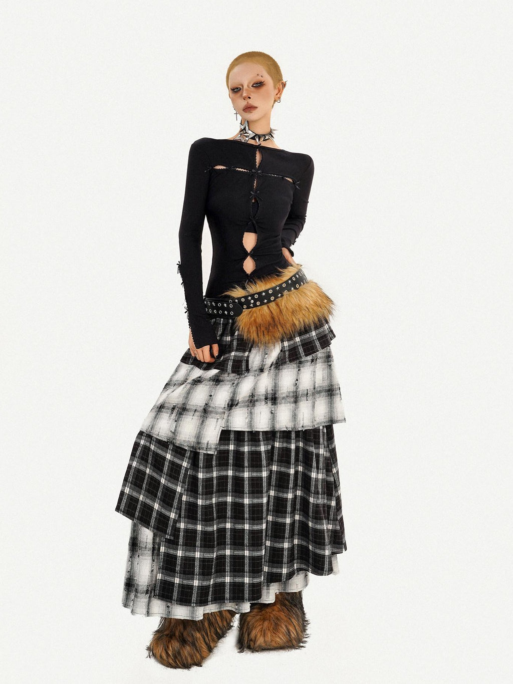 Nico Molly Vintage Layered High Waist Irregular Hem Women Casual Maxi Skirts