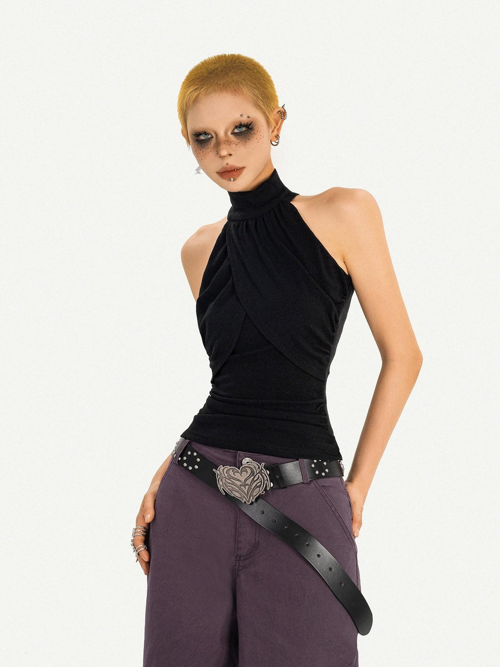 Nico Molly Vintage Low Rise Wide Leg Button Fly Purple Women Casual No Stretch Cargo Pants