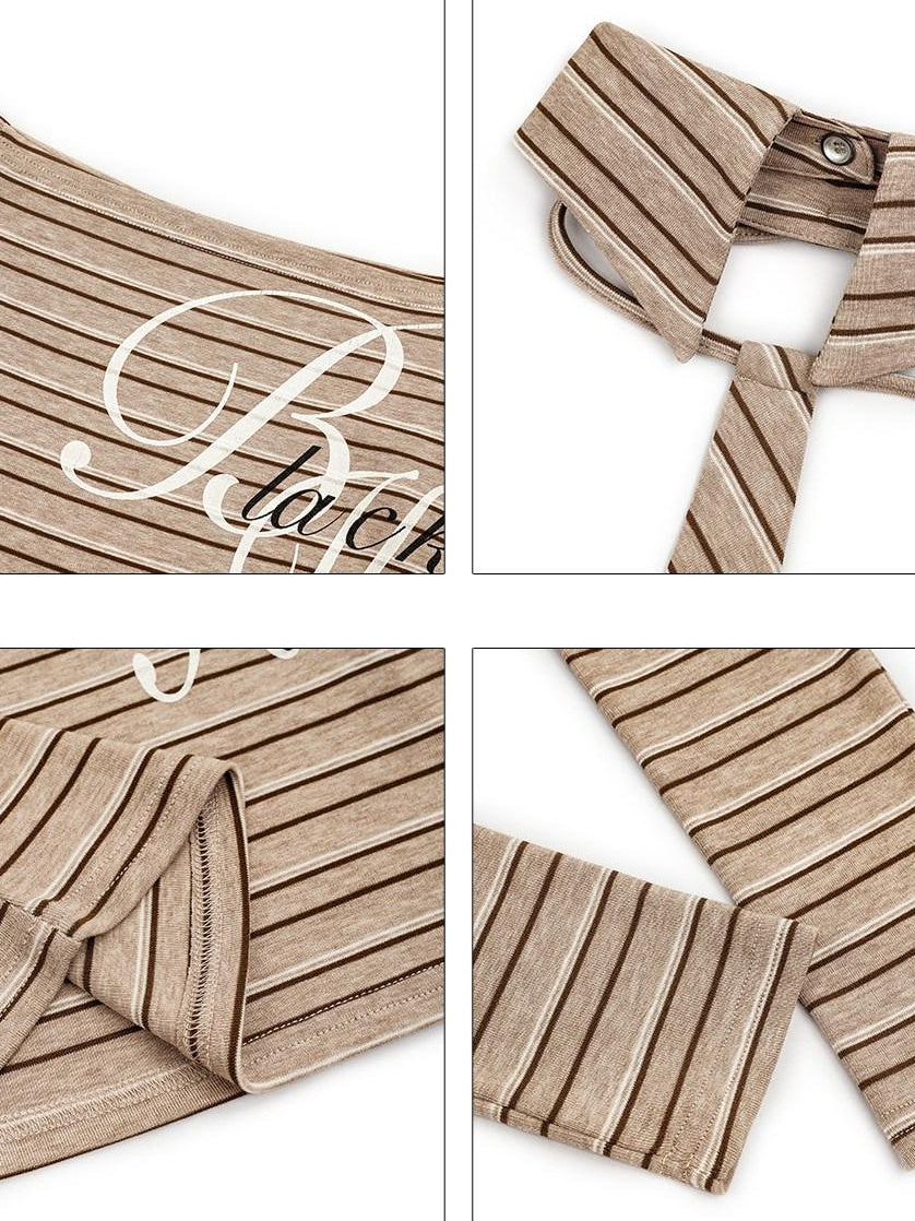 Nico Molly Vintage Slim Fit Polo Collar Striped Womens Casual Knit Long Sleeve T-Shirts