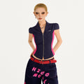 Nico_Molly_Waist_Slimming_Slim_Fit_Patchwork_V-neck_Zip_Short_Sleeve_Striped_Women_Blouses_MISSTT