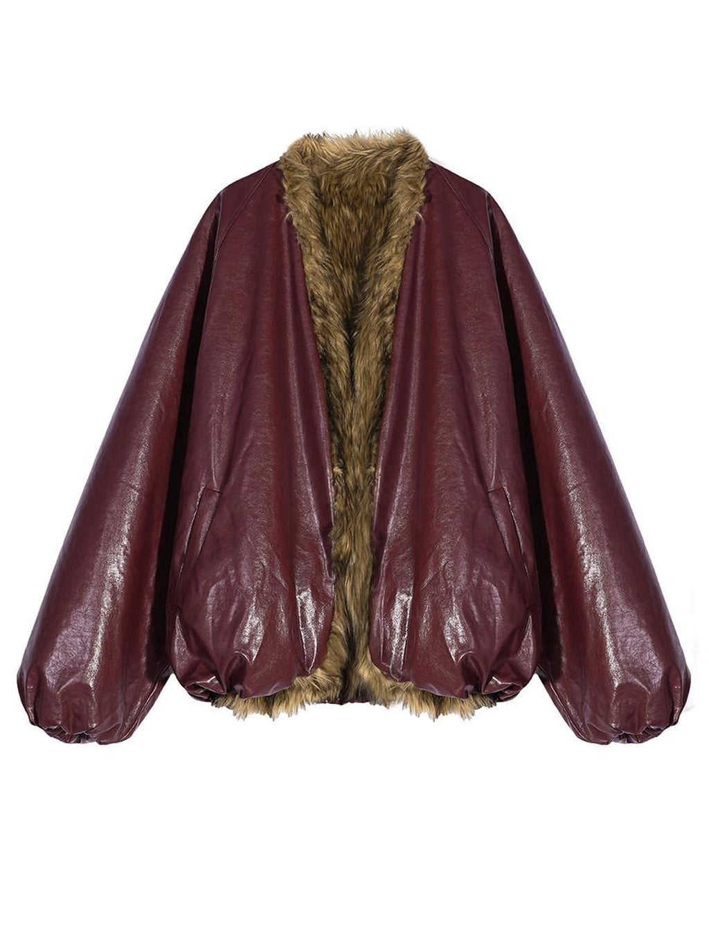 Nico Molly Warm Padded European Oversized V-neck Long Sleeve Women Red Gray Jackets