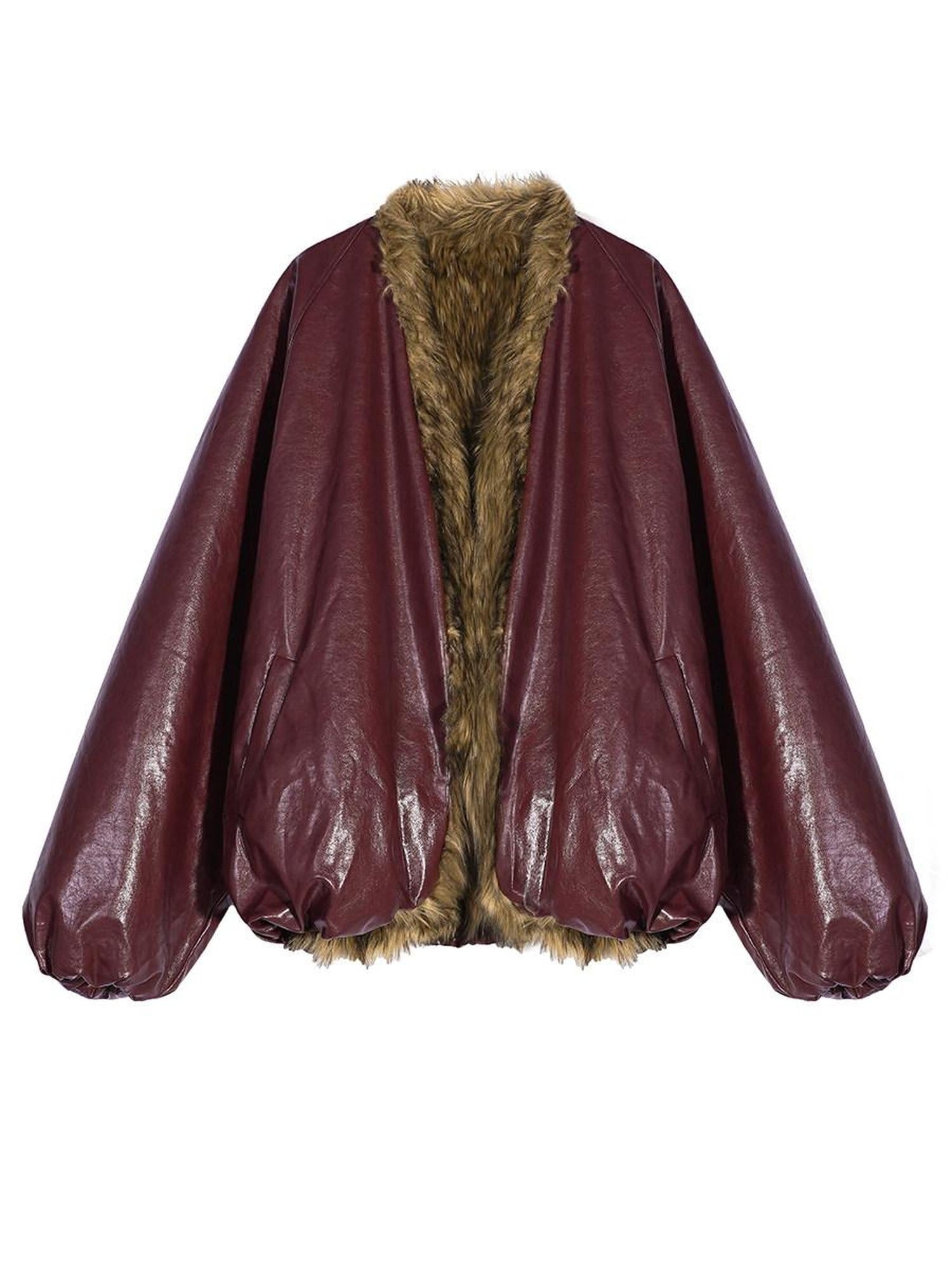 Nico Molly Warm Padded European Oversized V-neck Long Sleeve Women Red Gray Jackets