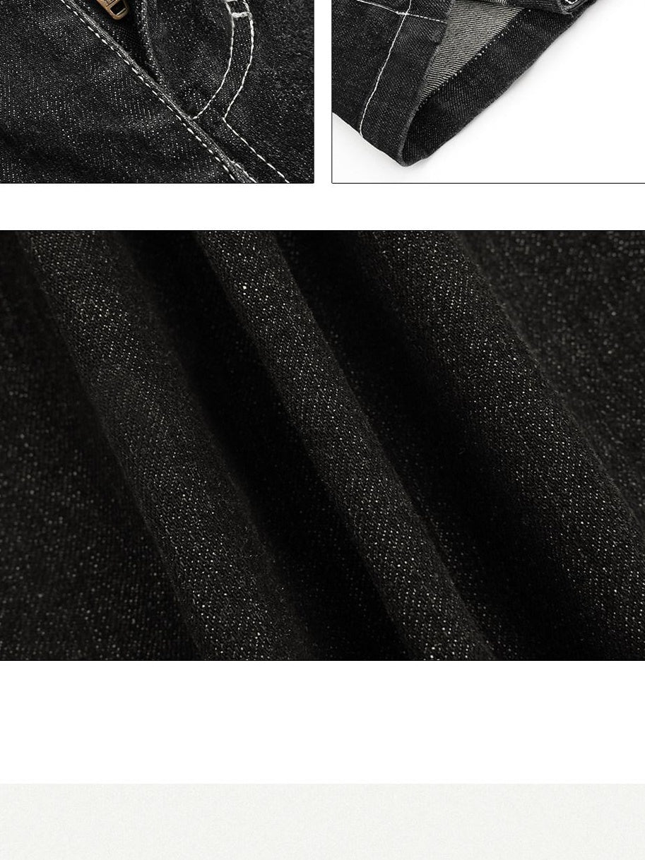 Nico Molly Washed Punk Natural Waist Wide Leg Women Black Straight Leg Jeans