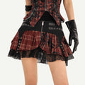 Nico_Molly_Wine_Red_Patchwork_Low_Waist_Tie_Pleated_Slim_Fit_Women_Mini_Skirts_MISSTT