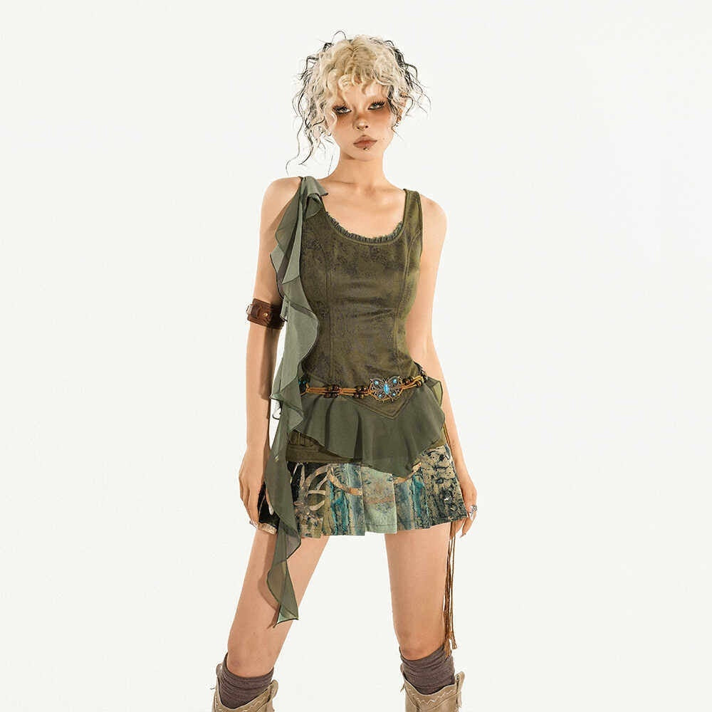 Nico_Molly_Zip_Front_Slim_Streetwear_Green_Camisole_Lightweight_Youth_Female_Tank_Tops_MISSTT
