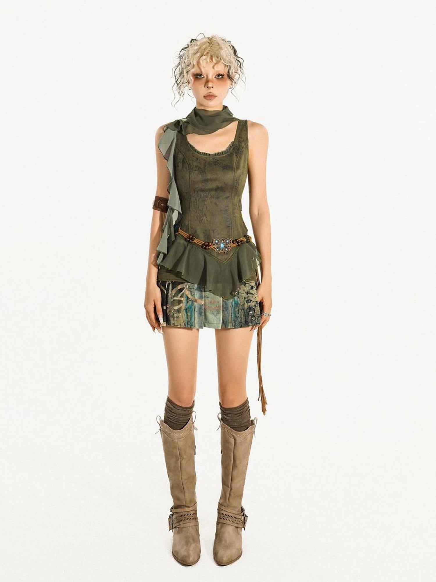 Nico Molly Zip Front Slim Streetwear Green Camisole Lightweight Youth Female Tank Tops