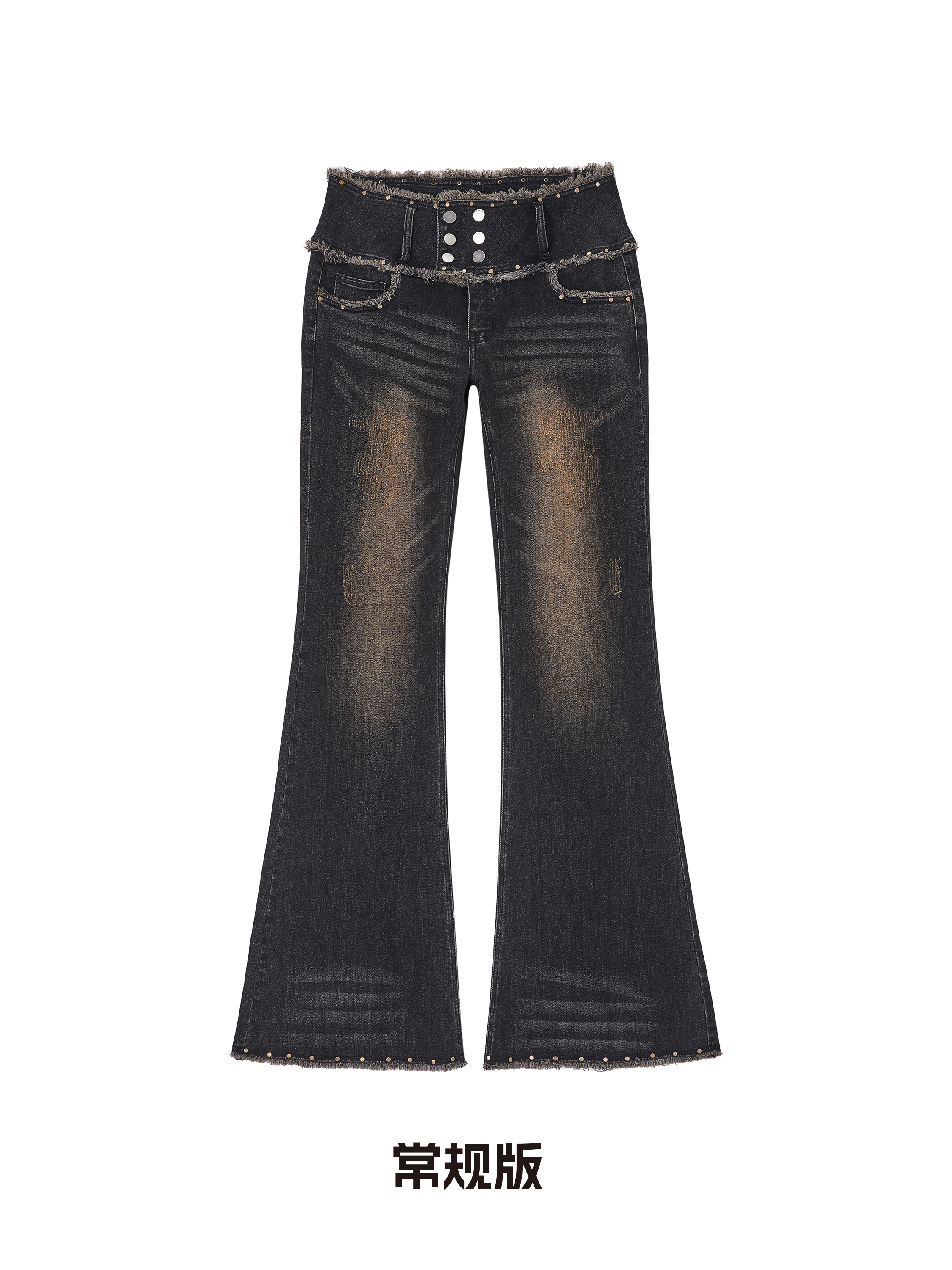 OfAkiva_High_Waist_Distressed_Studded_Slim_Fit_Women_Blue_Black_Flared_Jeans_MISSTT