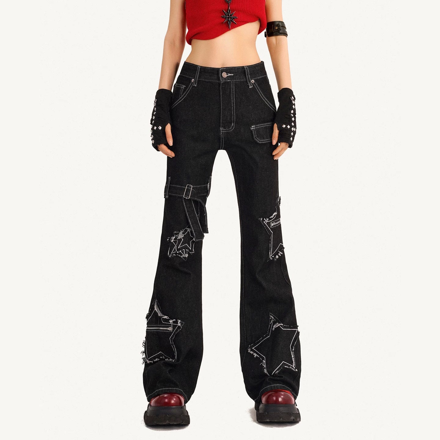Nico_Molly_High_Waist_Distressed_Patch_Slim_Fit_Black_Non_Stretch_Young_Women_Flared_Jeans_MISSTT