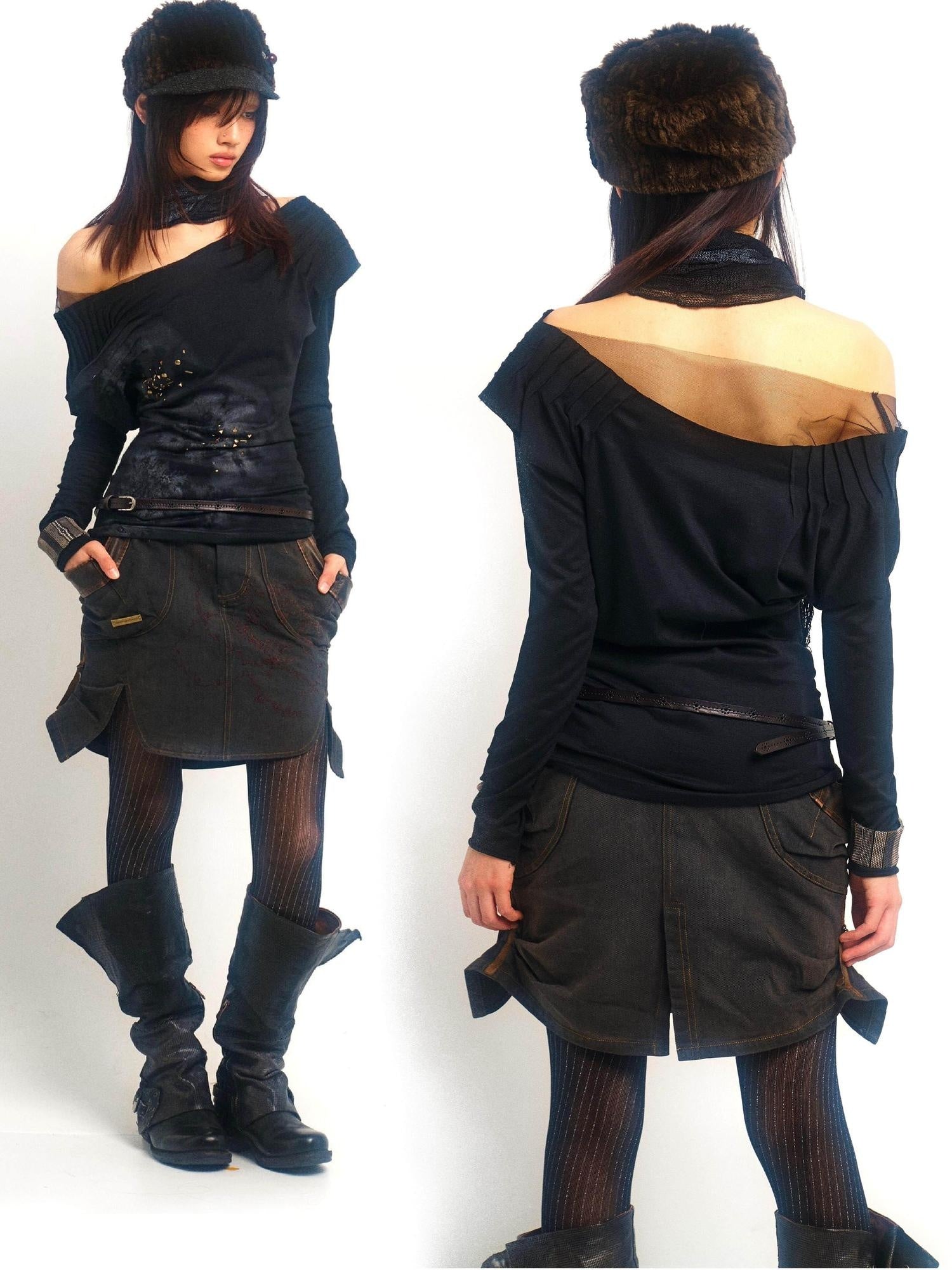 OPEN AESTHETIC Beaded Rhinestone Print Tencel Cotton Slim Fit Women Long Sleeve T-Shirts