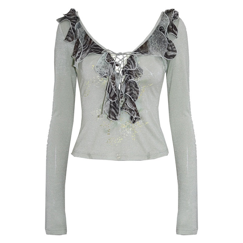 OPEN_AESTHETIC_Breathable_Cotton_Loose_V-neck_Zip_Long_Sleeve_Light_Green_Women_Crop_Tops_MISSTT