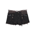 OPEN_AESTHETIC_Button_Embellished_Distressed_Low_Rise_Slim_Women_Casual_Dark_Brown_Denim_Shorts_MISSTT