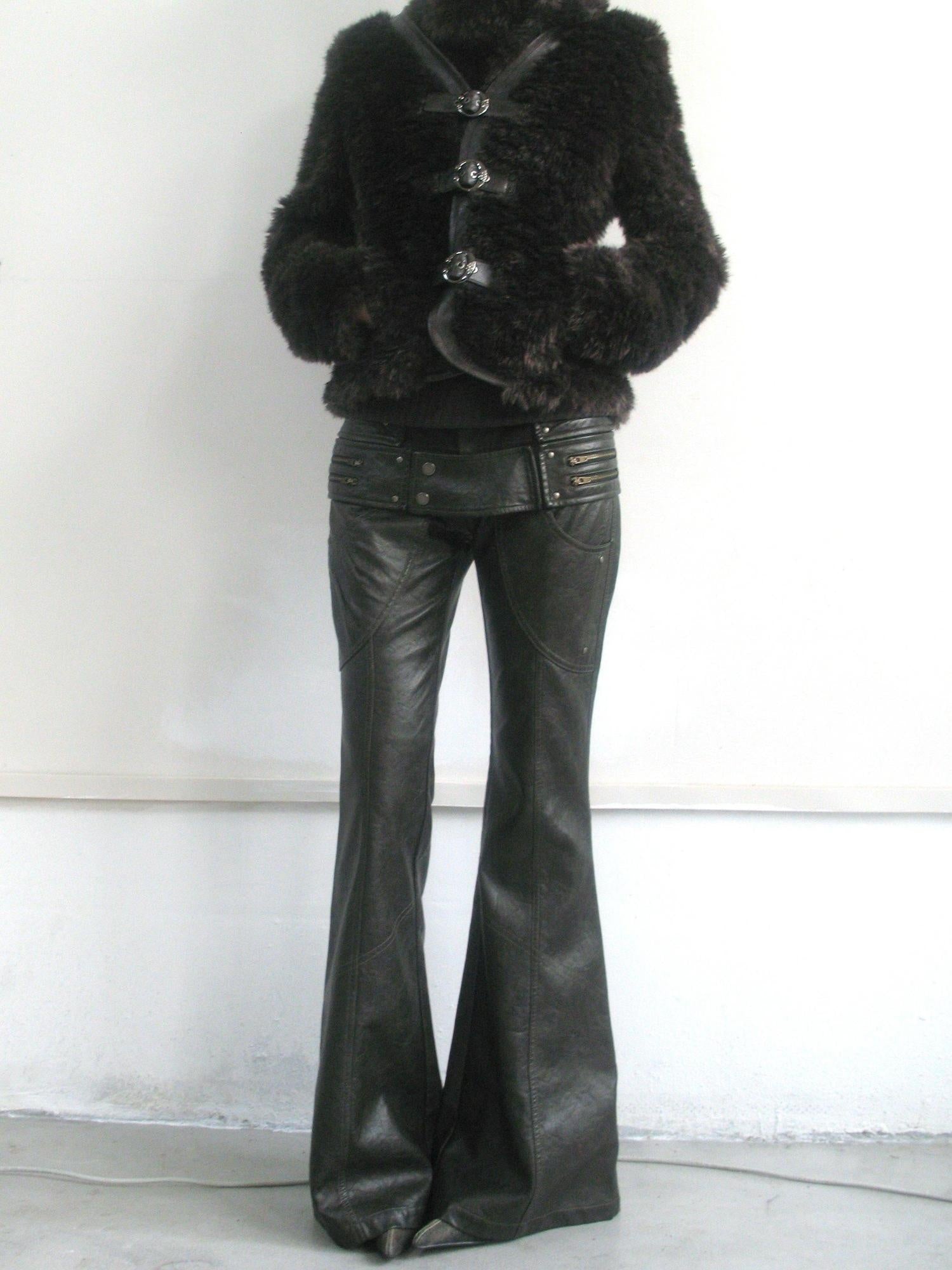 OPEN AESTHETIC Dark Aesthetic Double Waist Low Rise Zipper Slim Pu Paneled Women Leather Pants