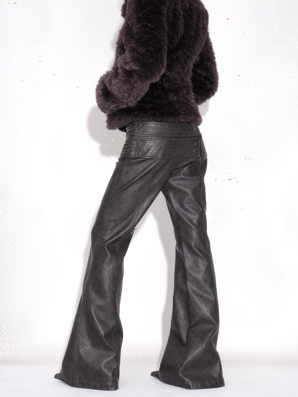 OPEN AESTHETIC Dark Aesthetic Double Waist Low Rise Zipper Slim Pu Paneled Women Leather Pants