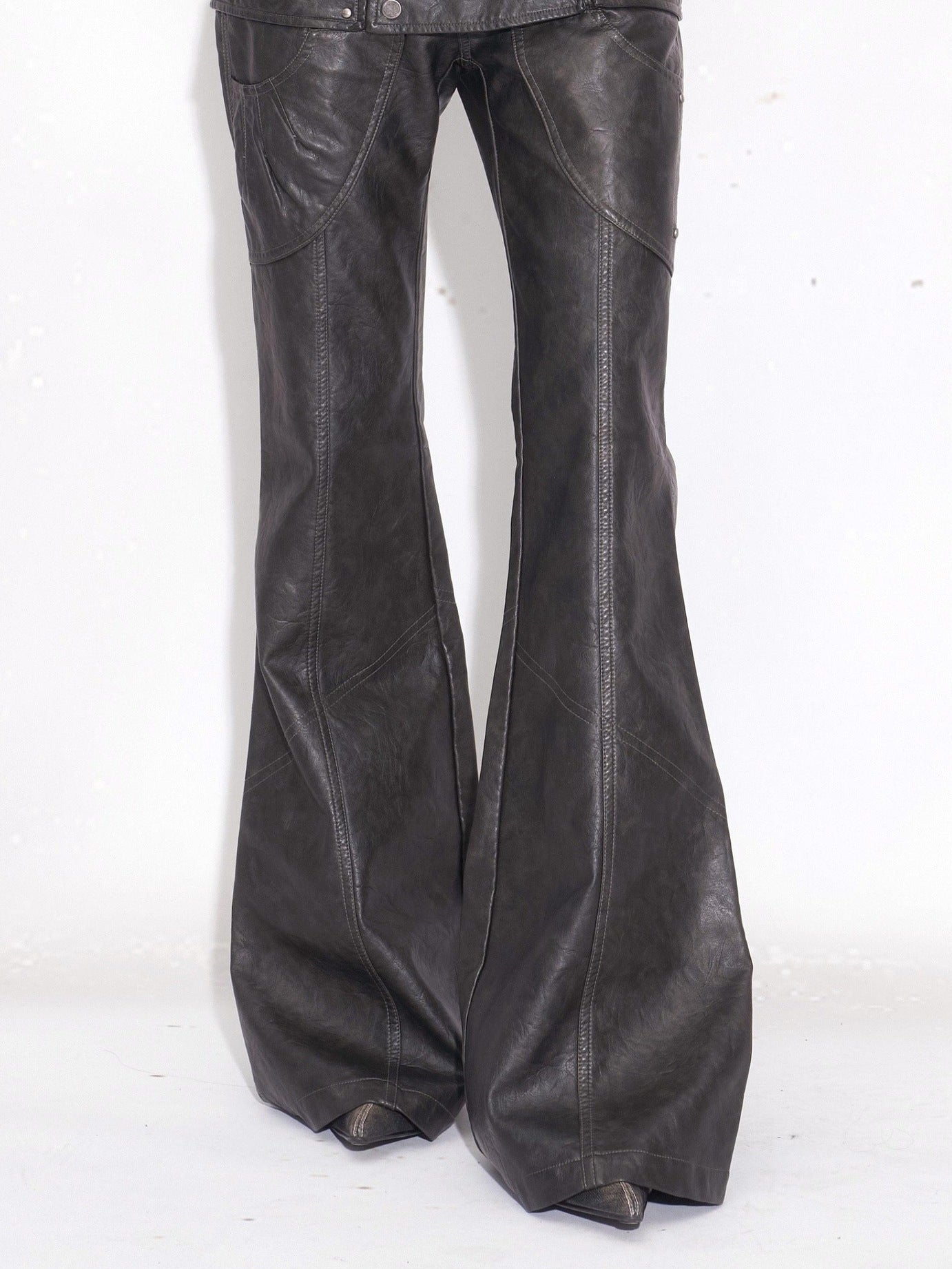 OPEN AESTHETIC Dark Aesthetic Double Waist Low Rise Zipper Slim Pu Paneled Women Leather Pants