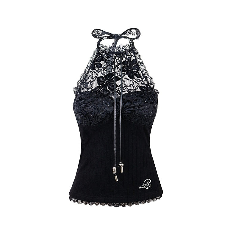 OPEN_AESTHETIC_Delicate_Lace_Floral_Slim_Fit_Halter_Neck_Cropped_Black_Strappy_Tank_Tops_MISSTT