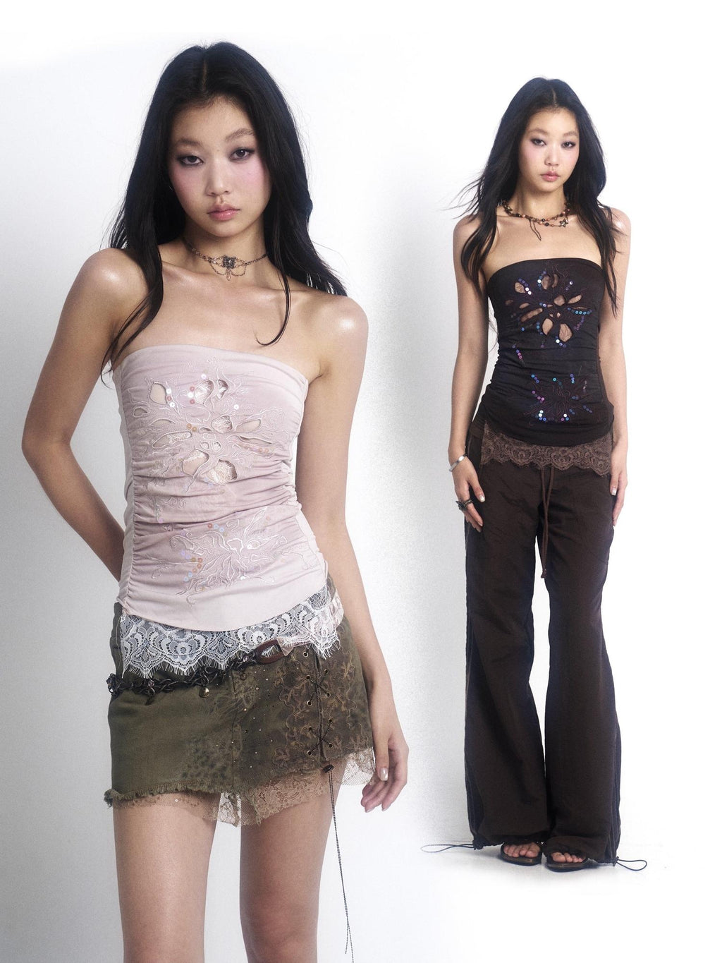 OPEN AESTHETIC Embroidered Cutout Slim Fit Cotton Solid Youth Tube Tops / Bandeaus
