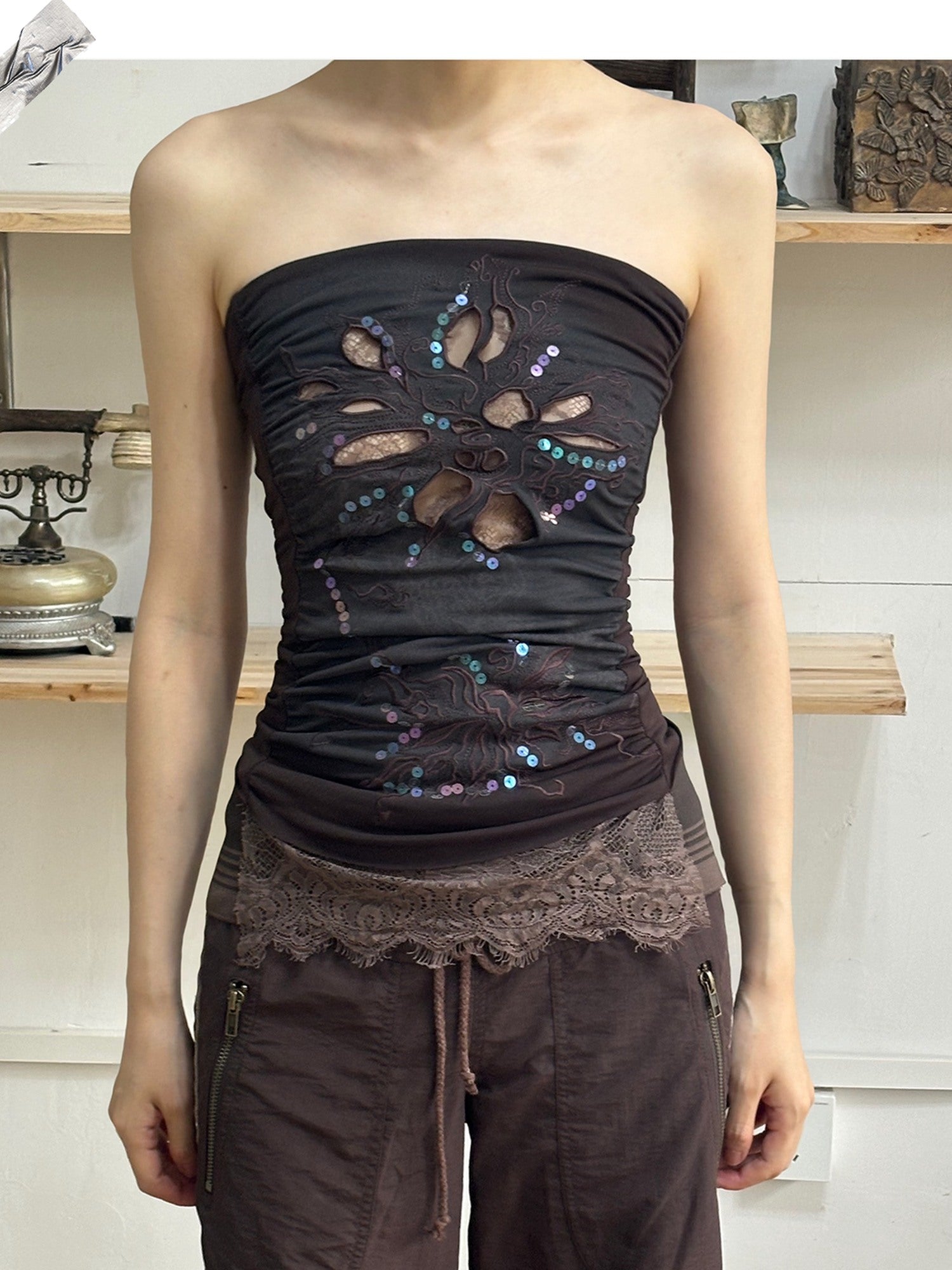 OPEN AESTHETIC Embroidered Cutout Slim Fit Cotton Solid Youth Tube Tops / Bandeaus