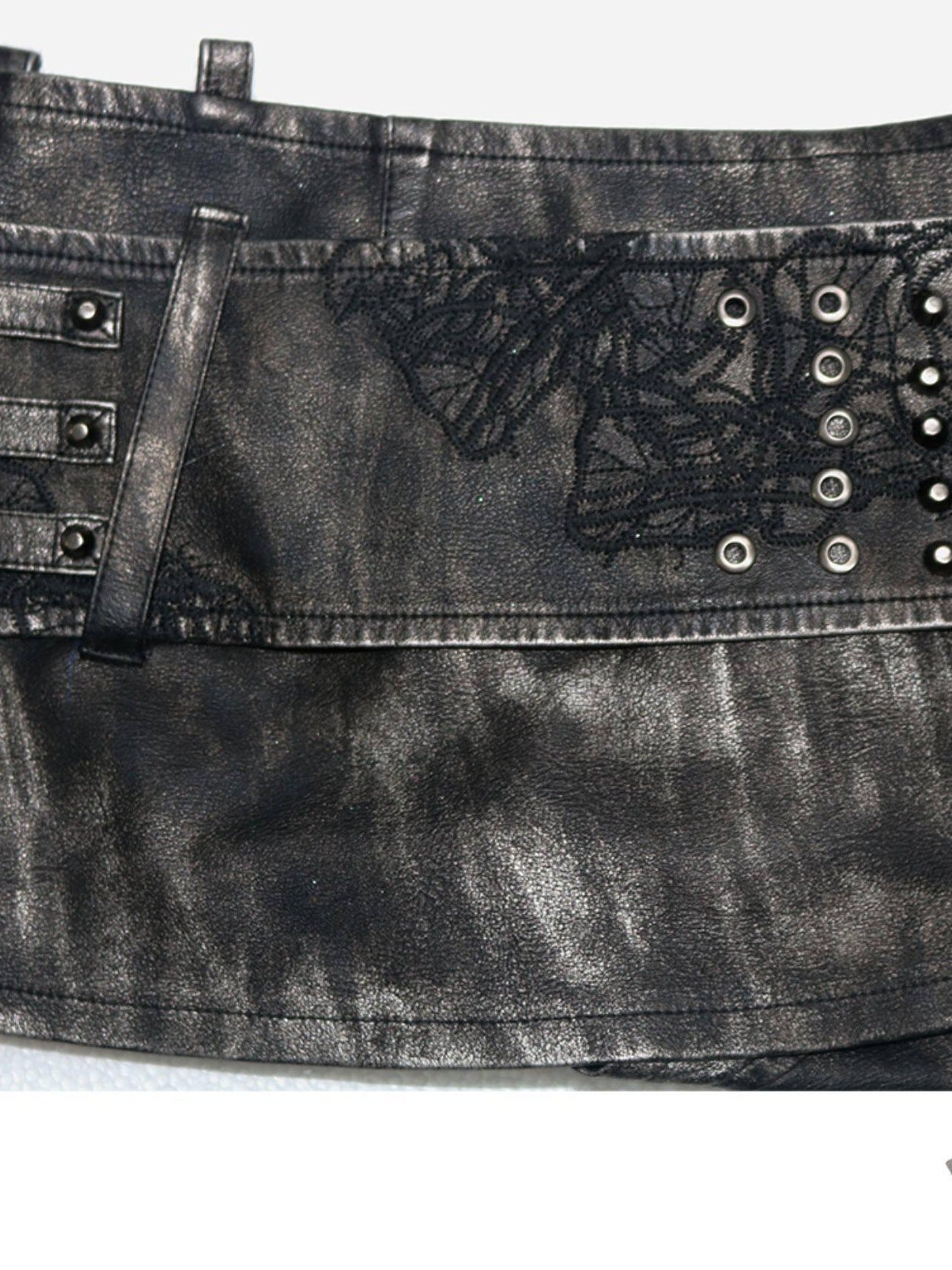 OPEN AESTHETIC Embroidered Faux Leather Punk Low Rise Slim Women Pocket Button Fly Skorts