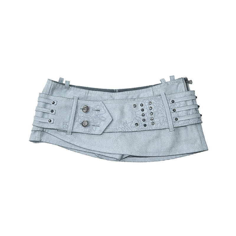 OPEN_AESTHETIC_Embroidered_Pleather_Pockets_Retro_Low_Rise_Straight_Women_Sky_Blue_Skorts_MISSTT