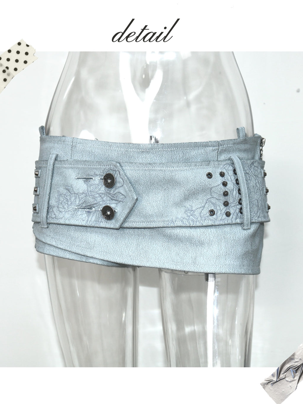 OPEN AESTHETIC Embroidered Pleather Pockets Retro Low Rise Straight Women Sky Blue Skorts