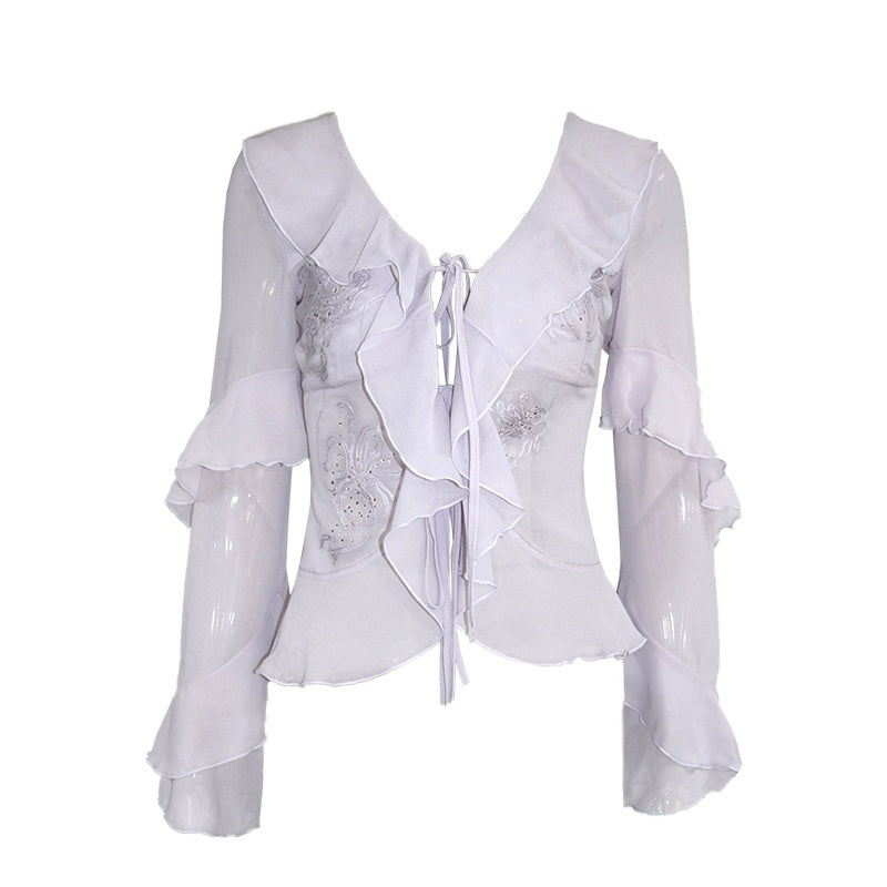 OPEN_AESTHETIC_Embroidered_Sheer_Tie_Front_Cinched_Waist_Retro_Lavender_Long_Sleeve_Blouses_MISSTT
