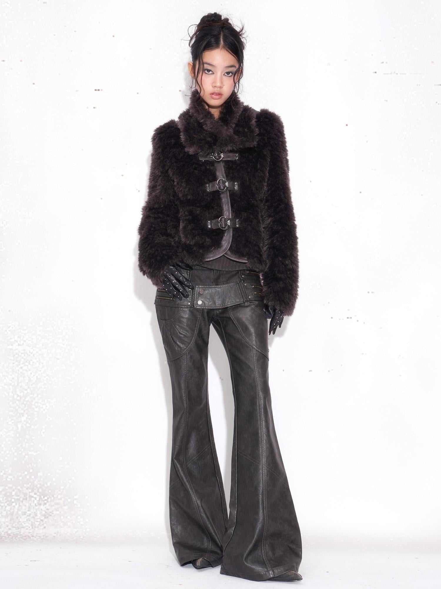 OPEN AESTHETIC Faux Shearling Hooded 3 Button Thick Women Purple Brown Casual Jackets