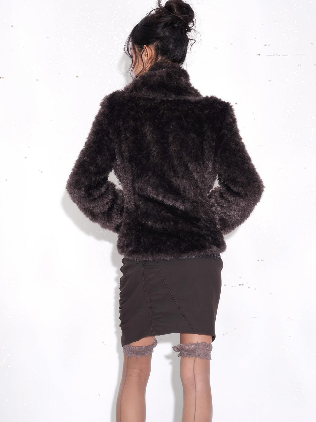 OPEN AESTHETIC Faux Shearling Hooded 3 Button Thick Women Purple Brown Casual Jackets