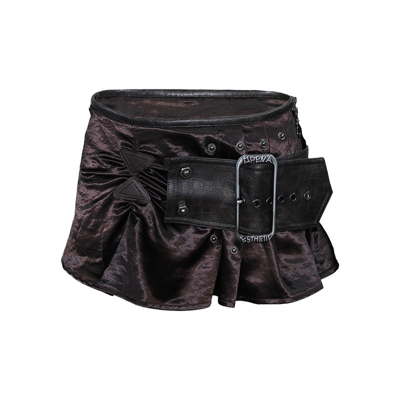 OPEN_AESTHETIC_Hand_Pleated_Ruffle_Hem_Vintage_Low_Waist_Tie_Women_Brown_Aesthetic_Mini_Skirts_MISSTT