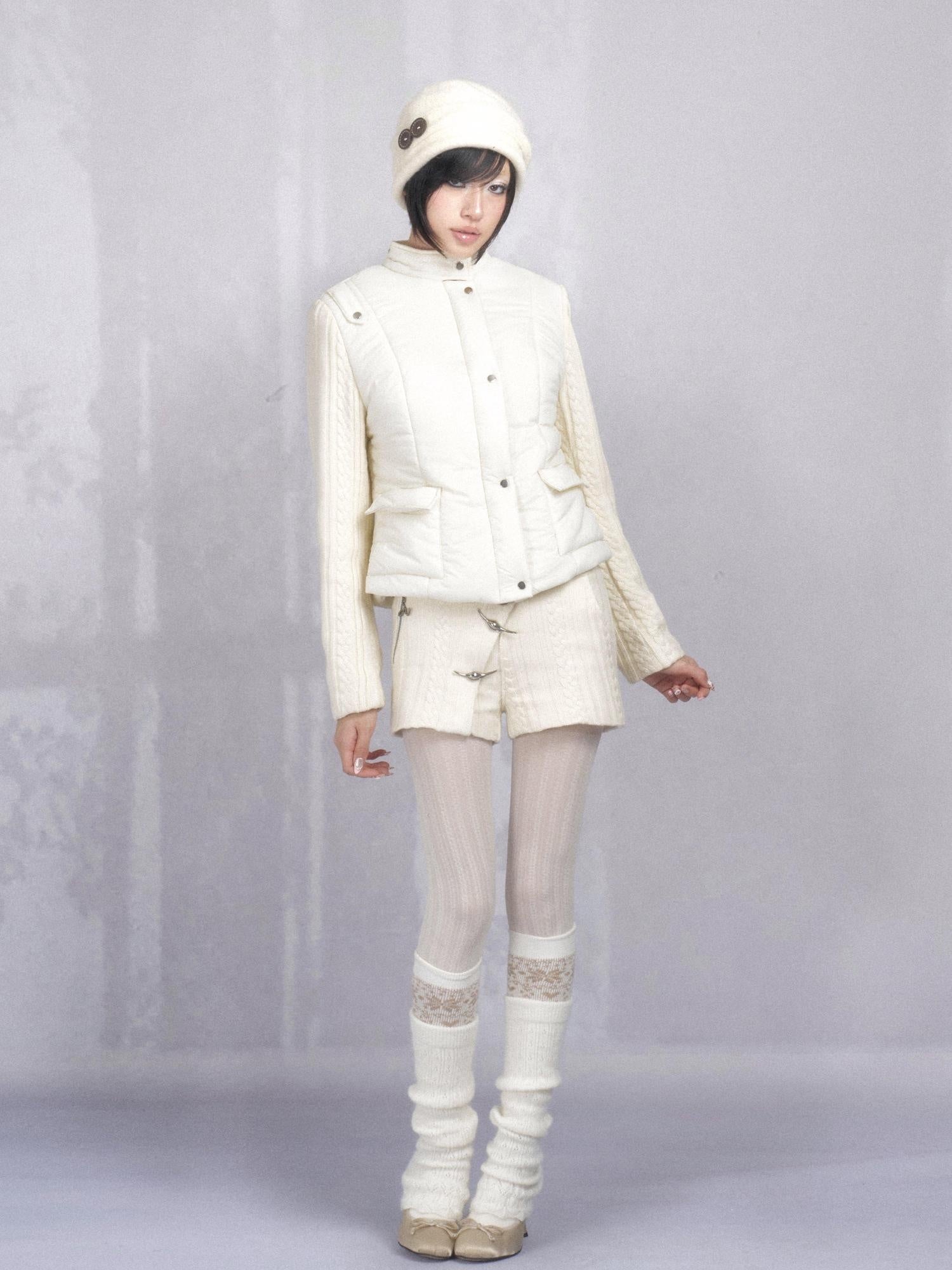 OPEN AESTHETIC High Waist Button Detail Casual Straight Viscose Women Off White Short Trousers
