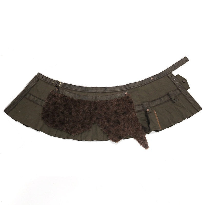 OPEN_AESTHETIC_Low_Waist_Asymmetric_Patchwork_Pleated_A_Line_Olive_Green_Youth_Mini_Skirts_MISSTT