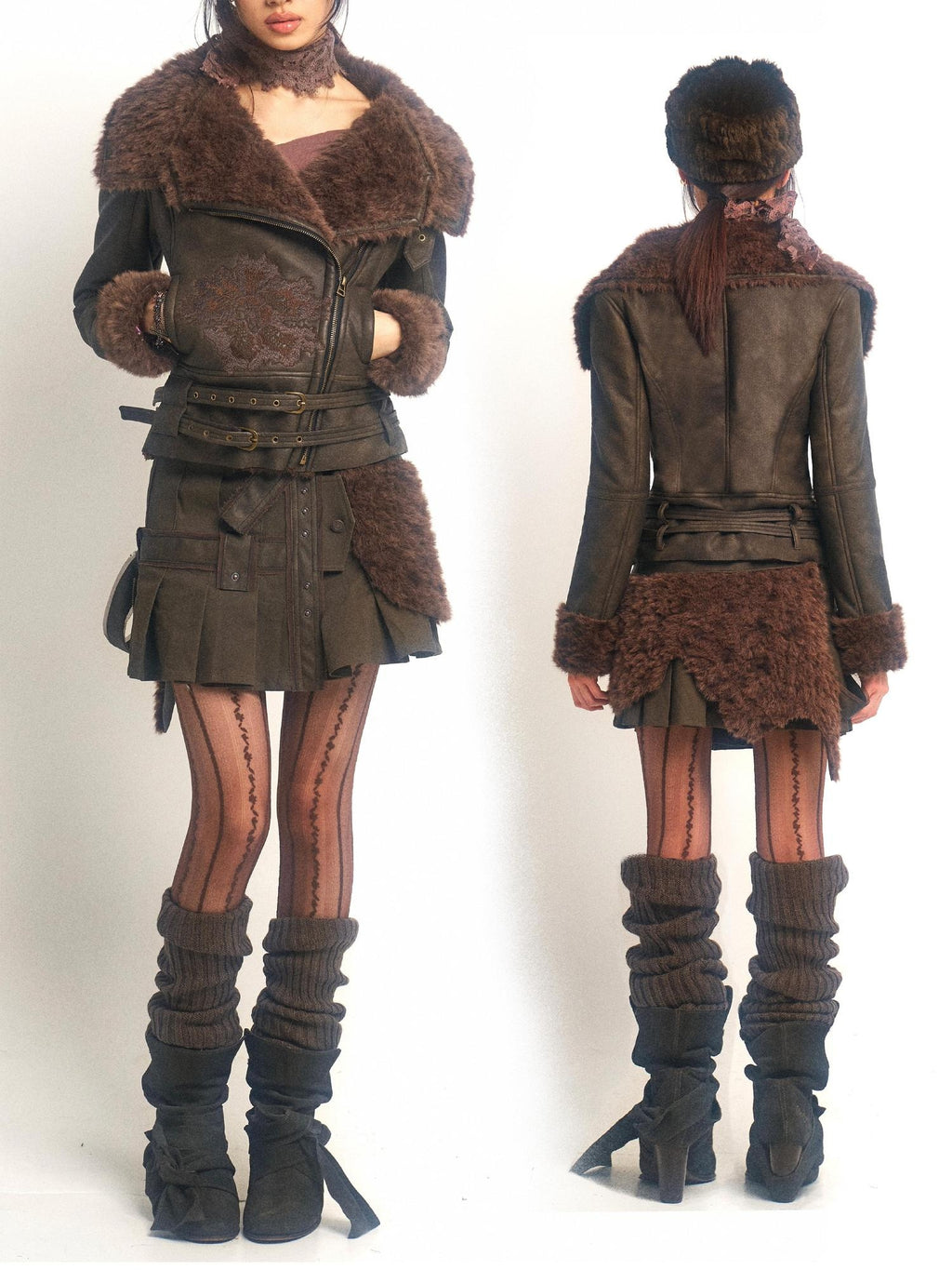OPEN AESTHETIC Low Waist Asymmetric Patchwork Pleated A Line Olive Green Youth Mini Skirts