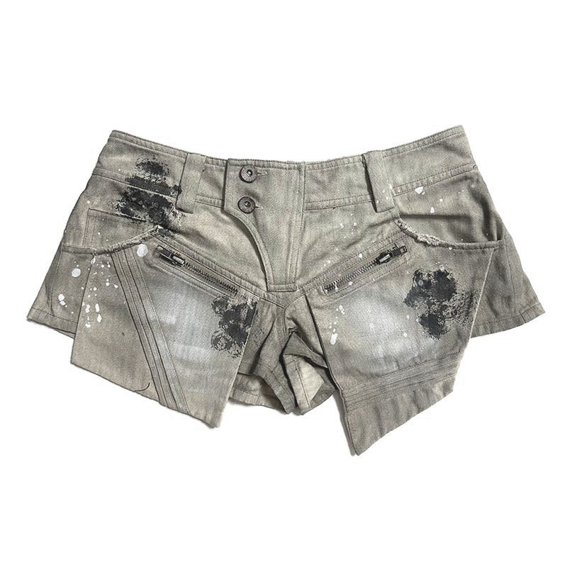 OPEN_AESTHETIC_Low_Waist_Light_Gray_Original_Design_Casual_Regular_Weight_Slim_Denim_Shorts_MISSTT