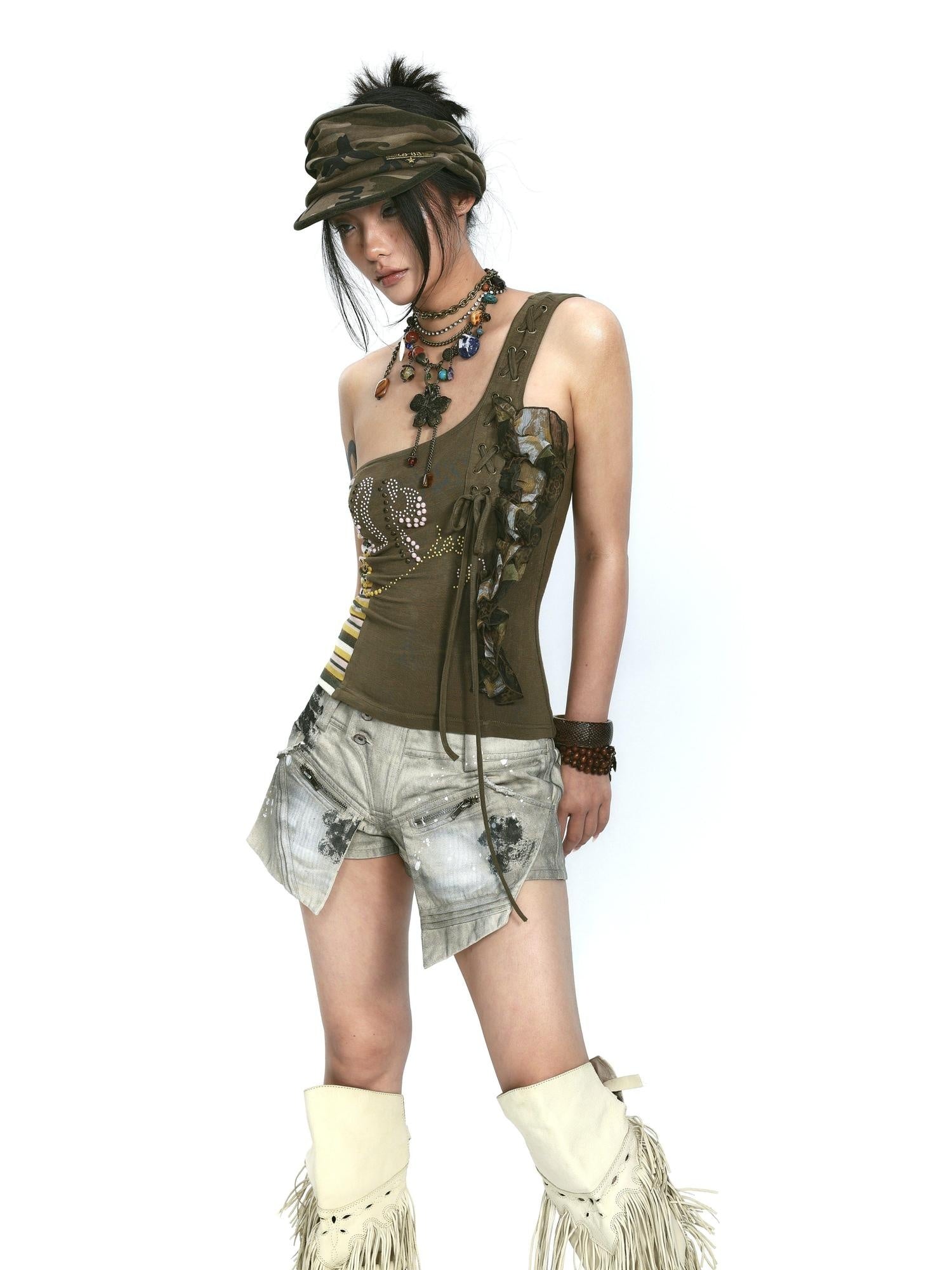 OPEN AESTHETIC Low Waist Light Gray Original Design Casual Regular Weight Slim Denim Shorts