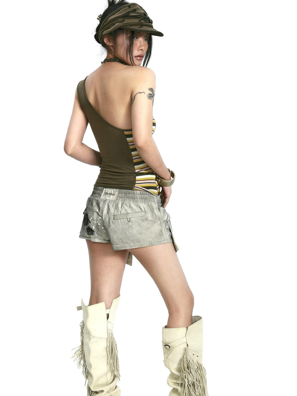 OPEN AESTHETIC Low Waist Light Gray Original Design Casual Regular Weight Slim Denim Shorts