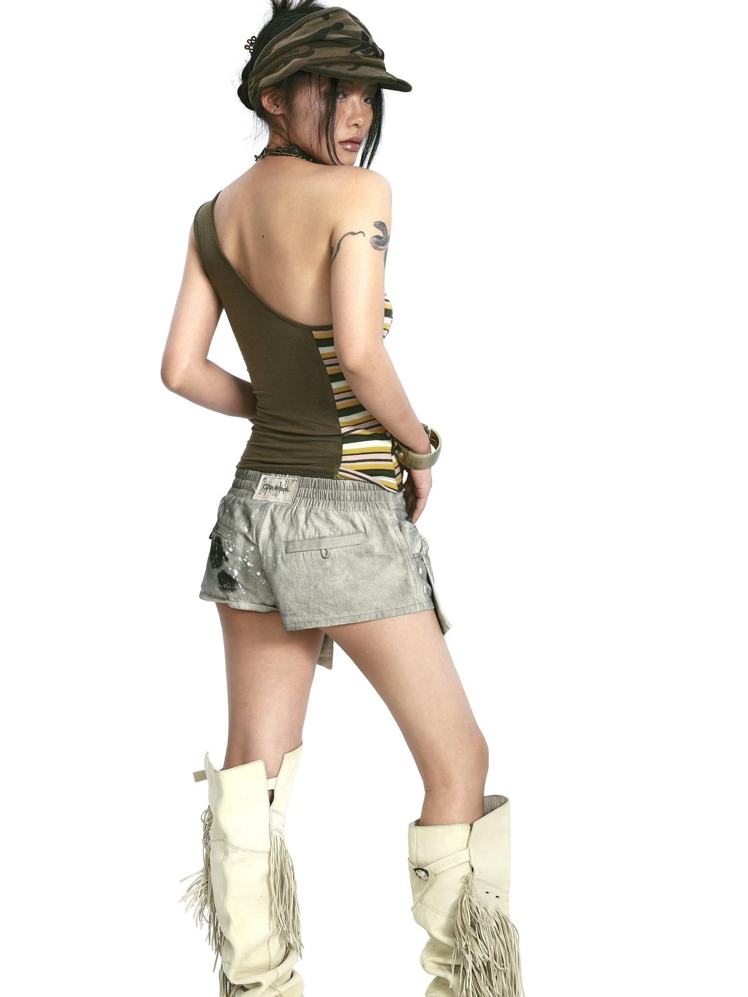 OPEN AESTHETIC Low Waist Light Gray Original Design Casual Regular Weight Slim Denim Shorts