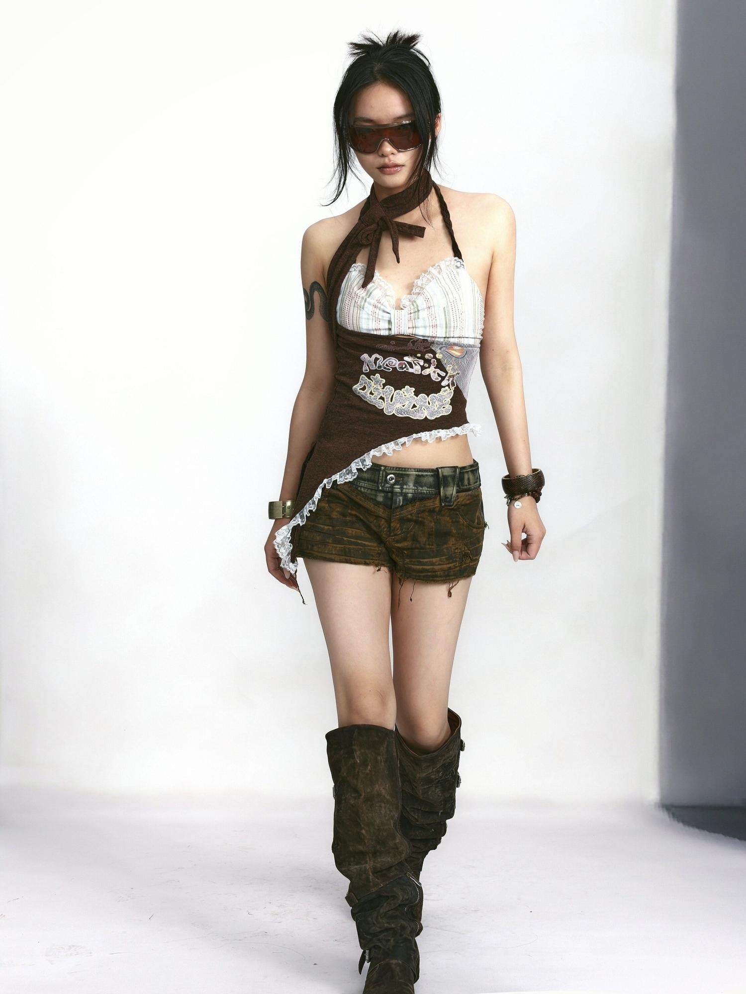 OPEN AESTHETIC Original Design Halter Neck Regular Length Letter Print Casual Tops Camisoles