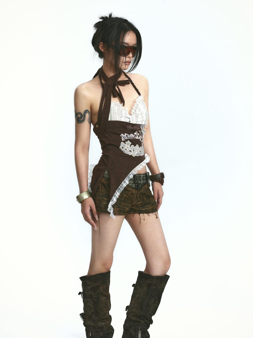 OPEN AESTHETIC Original Design Halter Neck Regular Length Letter Print Casual Tops Camisoles
