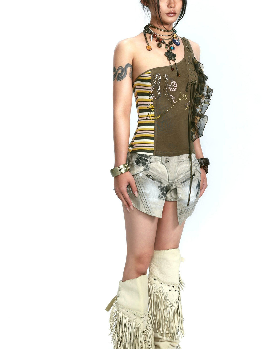 OPEN AESTHETIC Original Design Strappy Regular Length Non Padded Green Women Tank Tops