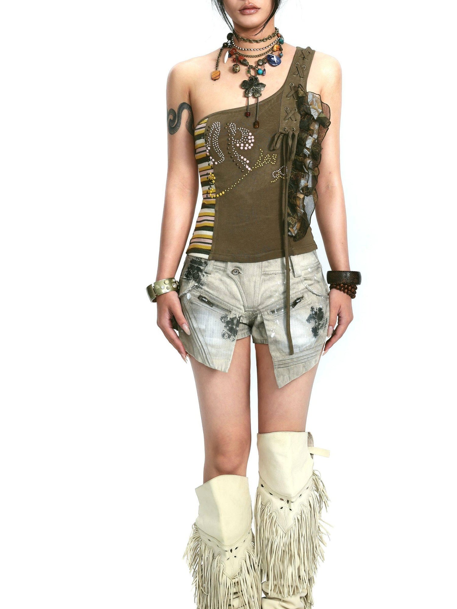 OPEN AESTHETIC Original Design Strappy Regular Length Non Padded Green Women Tank Tops