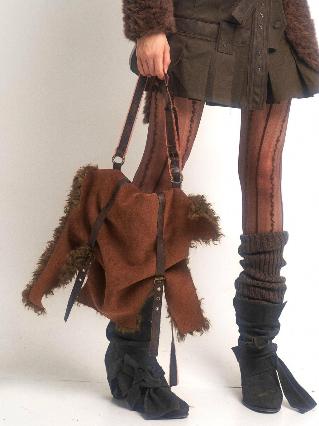 OPEN AESTHETIC Plush Suede Envelope Lock Single Strap Daily Crossbody American Vintage Handbags