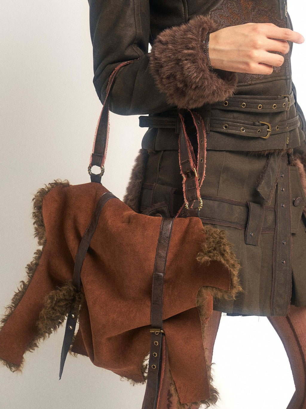 OPEN AESTHETIC Plush Suede Envelope Lock Single Strap Daily Crossbody American Vintage Handbags