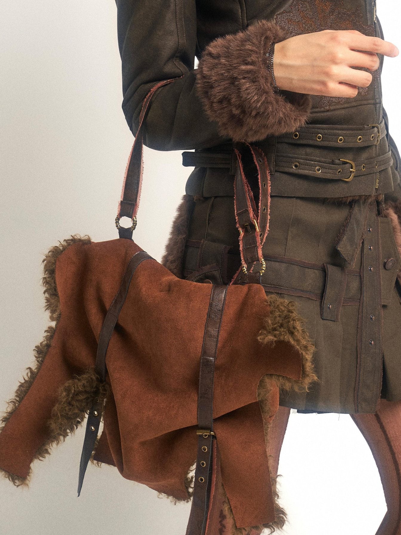 OPEN AESTHETIC Plush Suede Envelope Lock Single Strap Daily Crossbody American Vintage Handbags