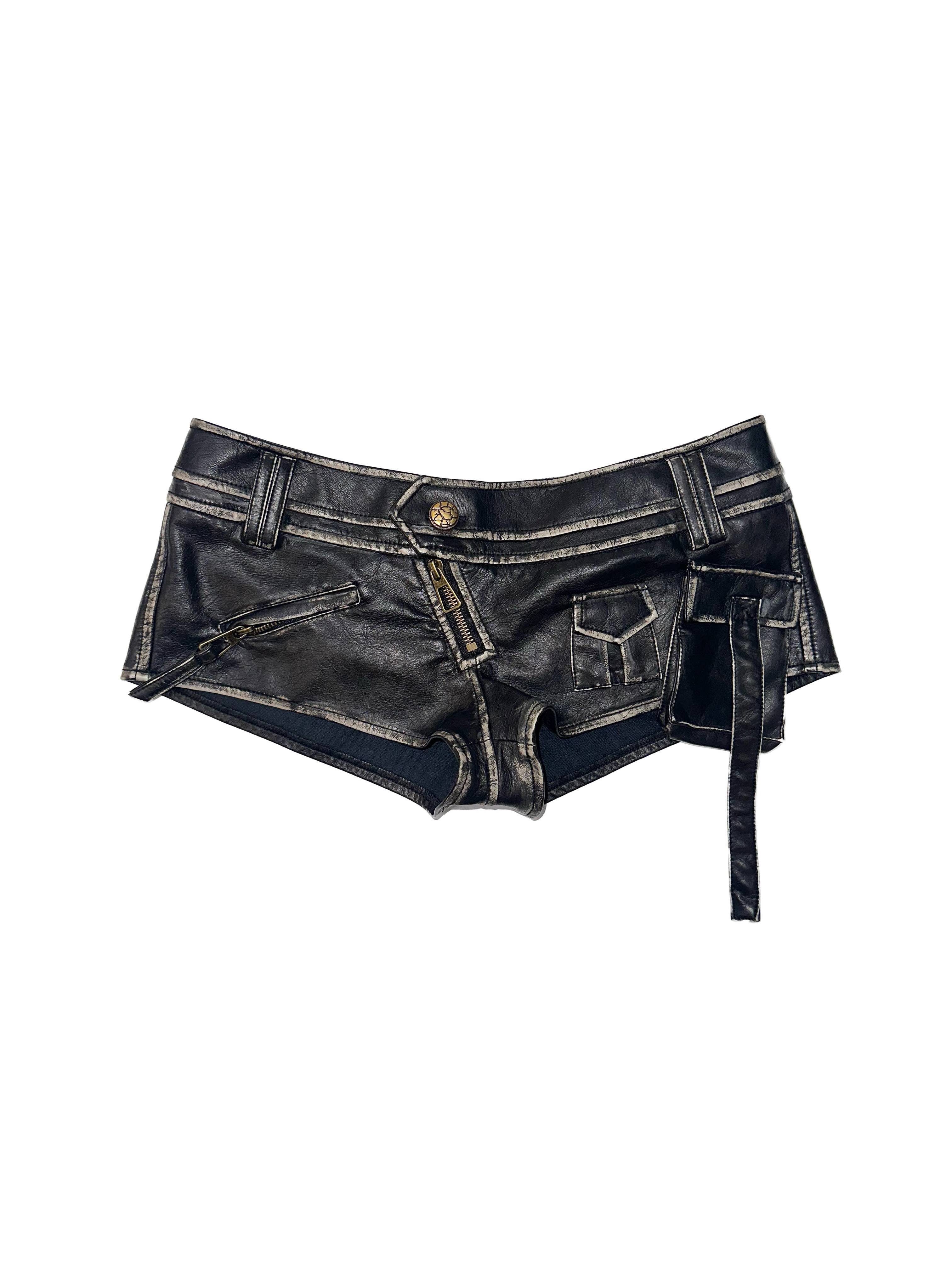 OPEN_AESTHETIC_Pu_Leather_Vintage_Straight_Leg_Low_Waist_Pocket_Women_Short_Trousers_MISSTT