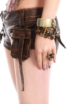 OPEN AESTHETIC Pu Leather Vintage Straight Leg Low Waist Pocket Women Short Trousers