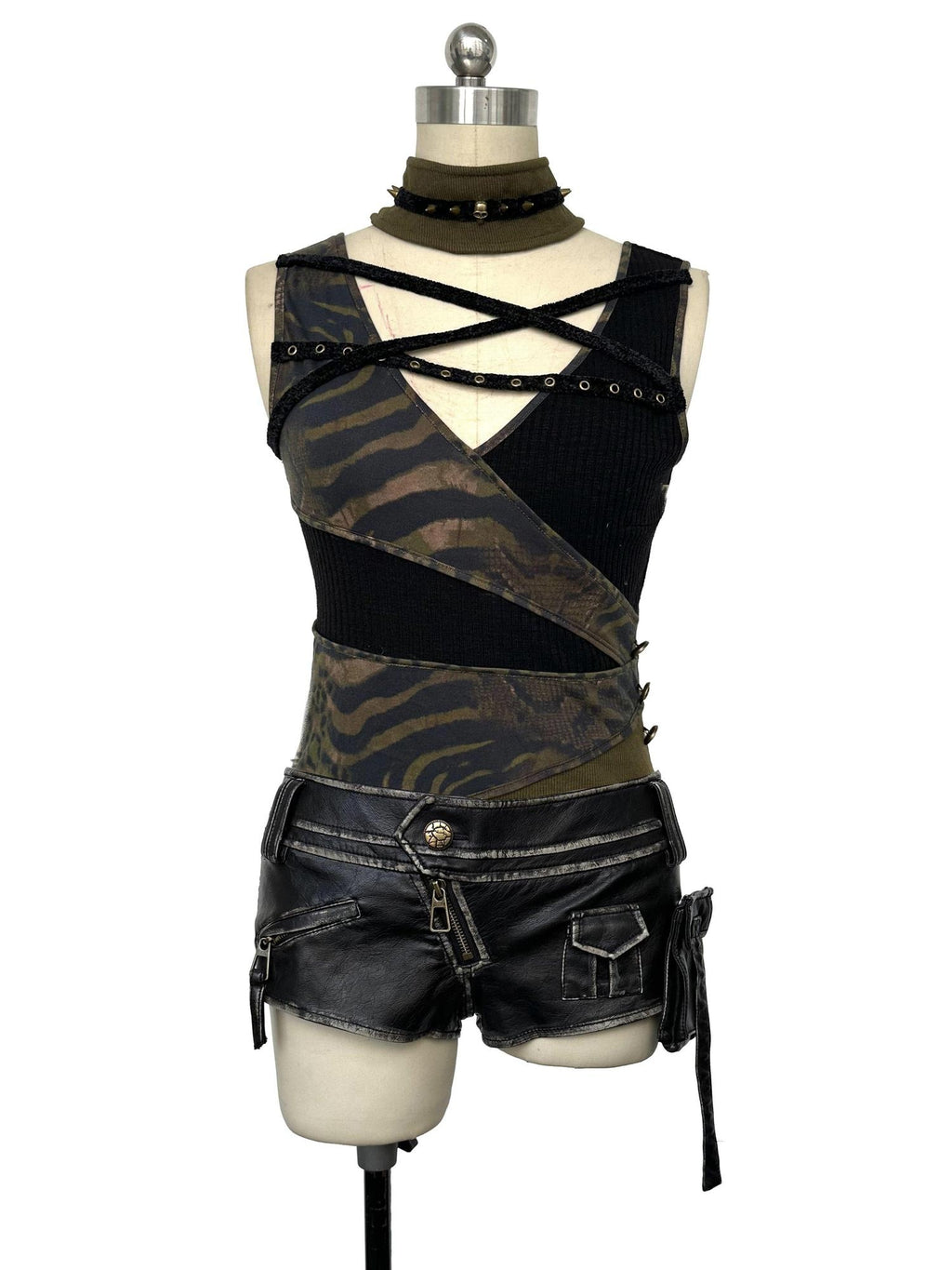 OPEN AESTHETIC Pu Leather Vintage Straight Leg Low Waist Pocket Women Short Trousers
