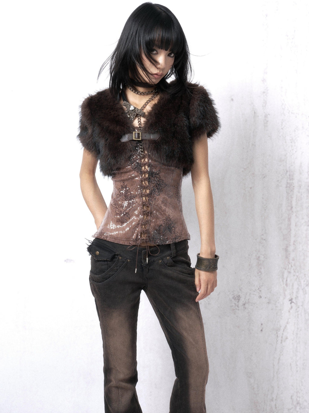 OPEN AESTHETIC Sequin Embroidered Printed Retro Camisole Two Piece Casual Women Polyester Vests