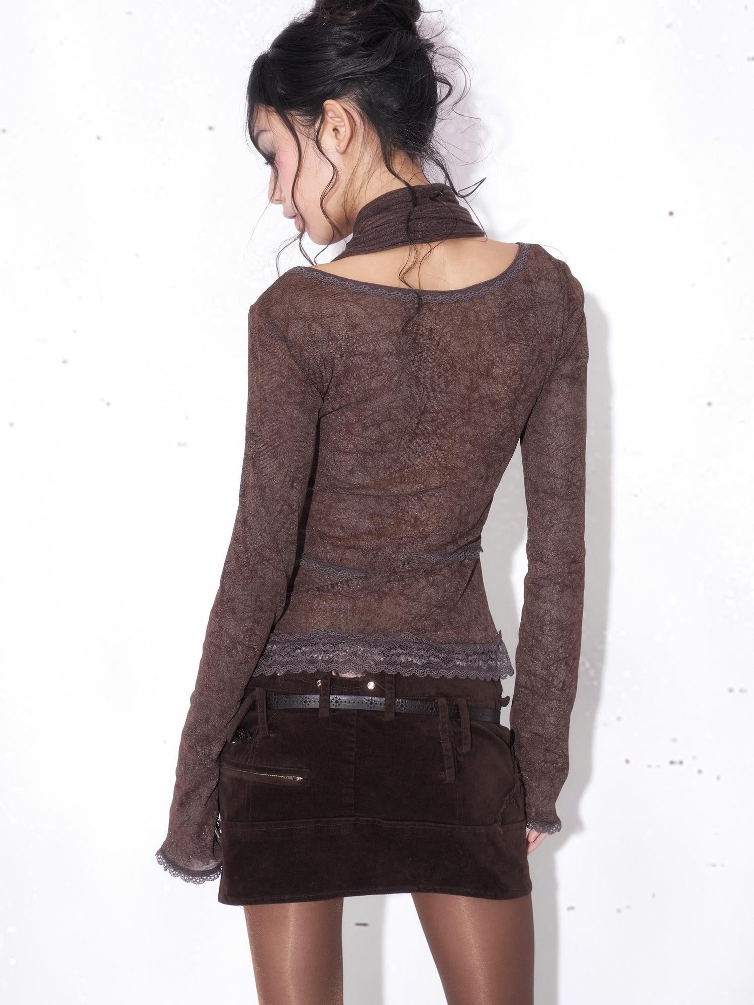OPEN AESTHETIC Sexy Slim Fit Faux Two Piece Patchwork Long Sleeve Poly Cotton T Shirt Crop Tops