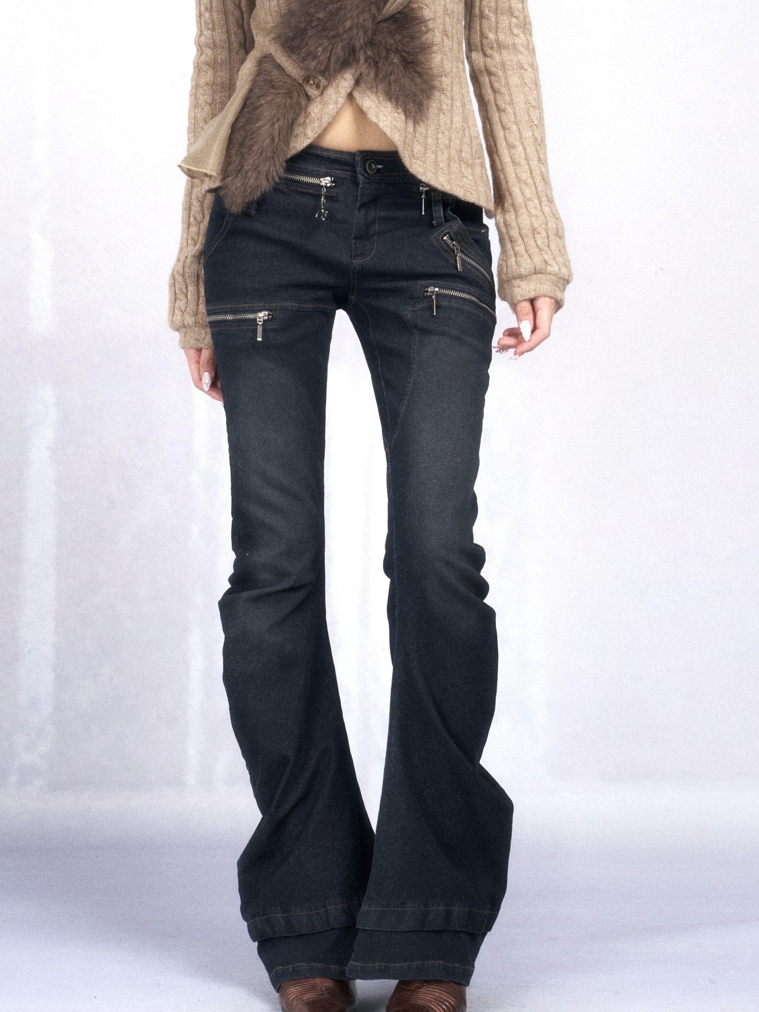 OPEN AESTHETIC Slim Slight Stretch Punk Curved Cut Low Rise Washed Blue Skinny Jeans