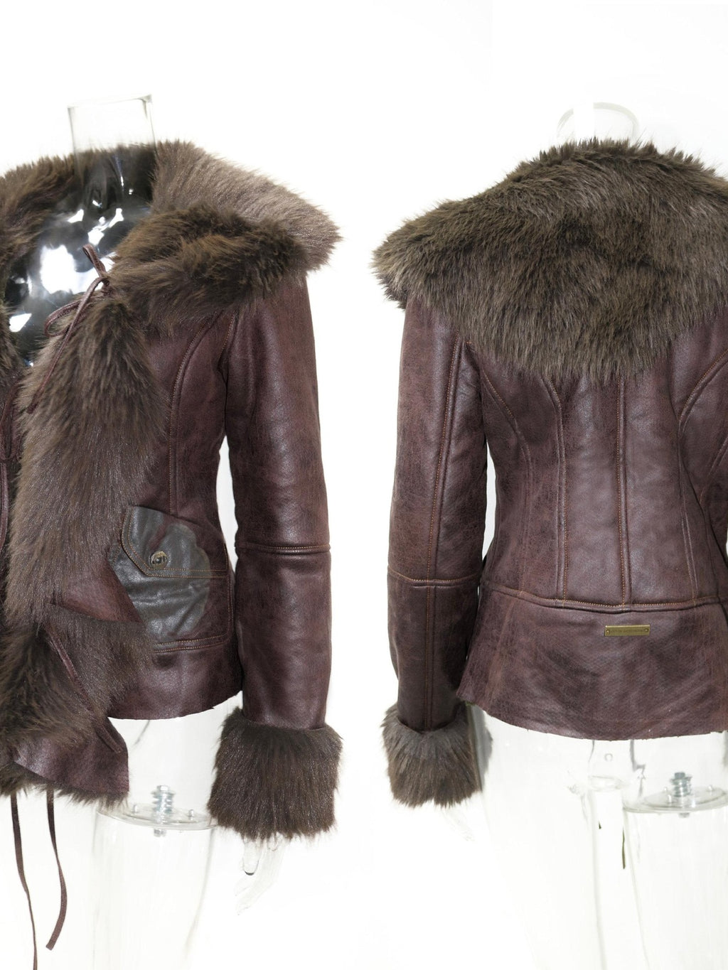 OPEN AESTHETIC Warm Printed Vintage Slim Fit Faux Fur Purple Red Women Leather Jackets