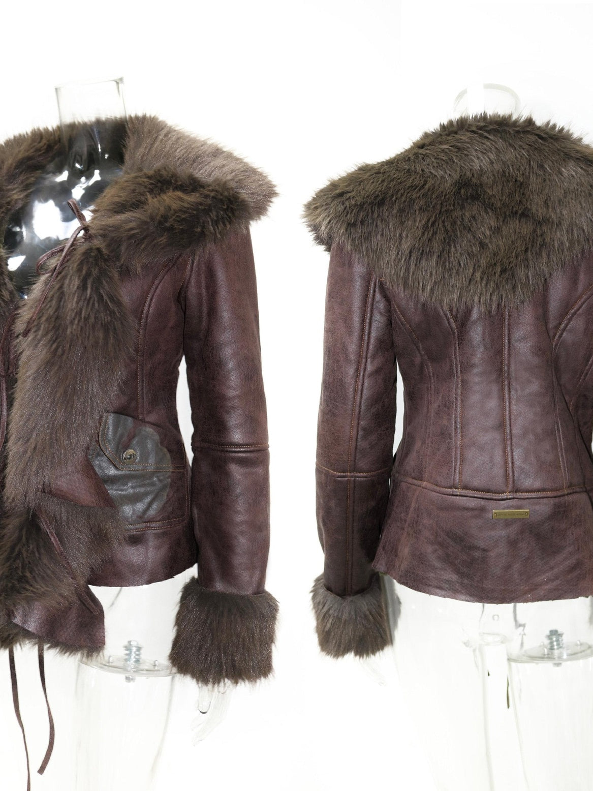 OPEN AESTHETIC Warm Printed Vintage Slim Fit Faux Fur Purple Red Women Leather Jackets